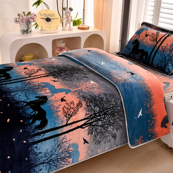 91家纺网 家纺一手货源 找家纺 绒品荟家纺 2025新款加厚牛奶绒三件套金貂绒法莱绒冬季床单款床笠款学生宿舍单人三件套天马行空