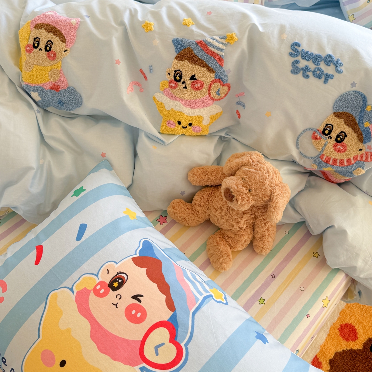 91家纺网 家纺一手货源 找家纺 （总）柚子YOUTH 2025新款全棉A类母婴级卡通绣花四件套