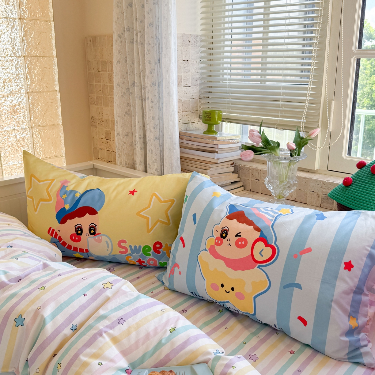 91家纺网 家纺一手货源 找家纺 柚子YOUTH 2025新款全棉A类母婴级卡通绣花四件套 吹泡泡