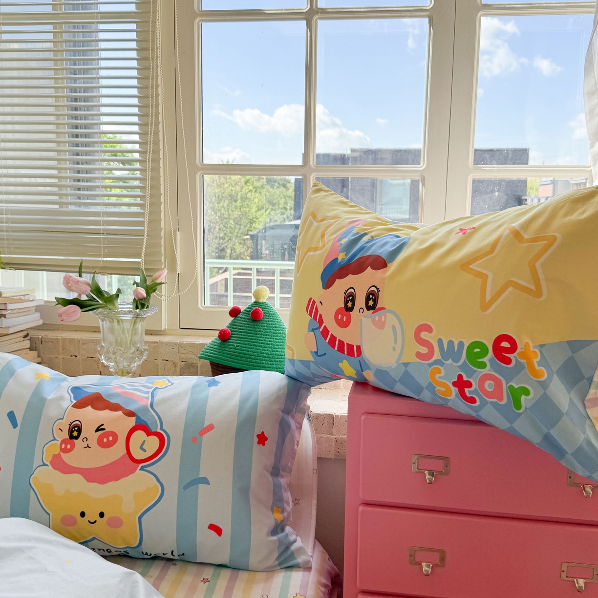 91家纺网 家纺一手货源 找家纺 柚子YOUTH 2025新款全棉A类母婴级卡通绣花四件套 吹泡泡