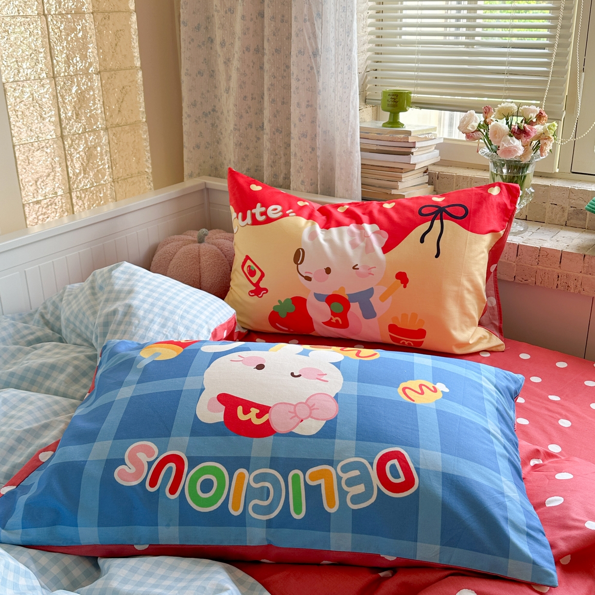 91家纺网 家纺一手货源 找家纺 柚子YOUTH 2025新款全棉A类母婴级卡通绣花四件套 汉堡小猫