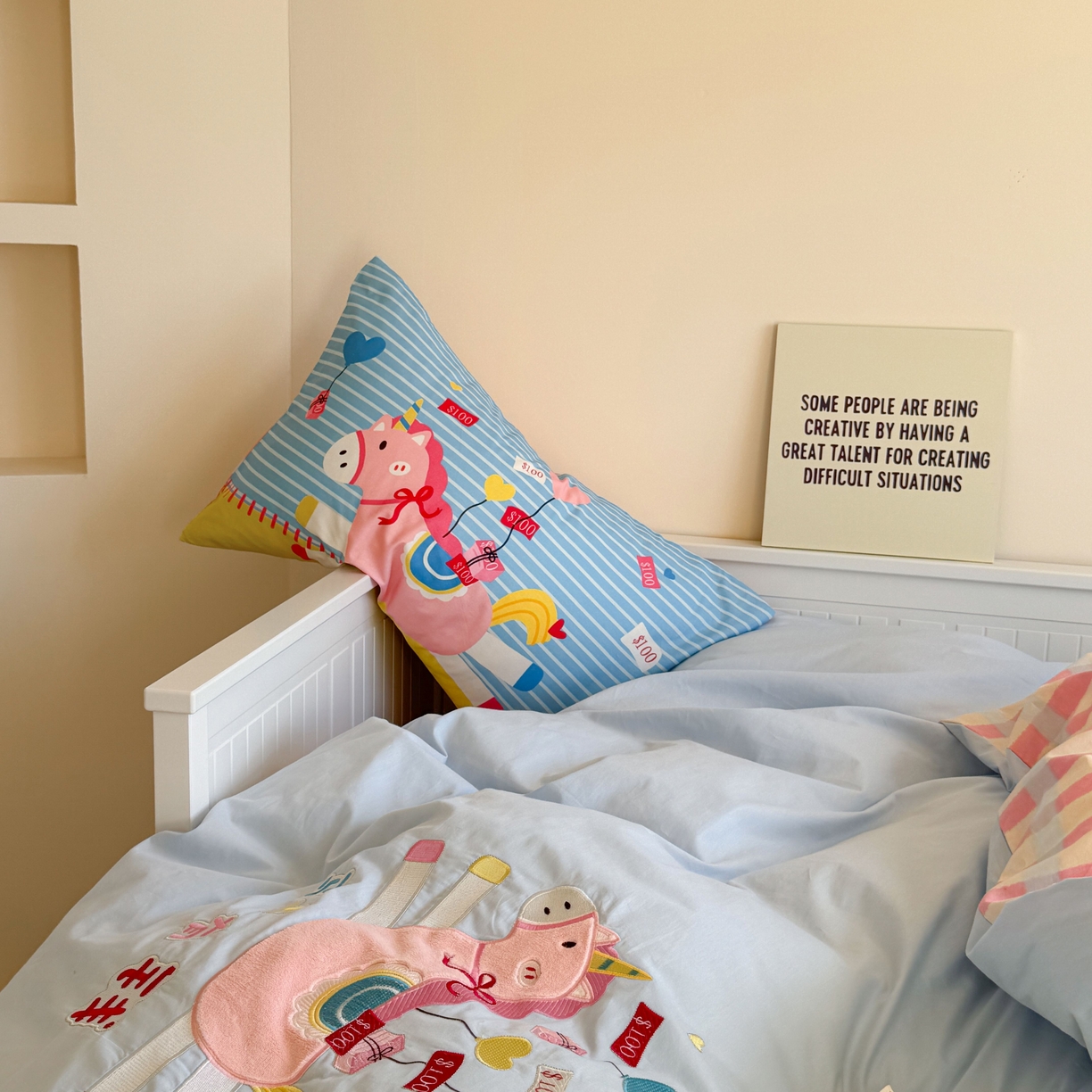 91家纺网 家纺一手货源 找家纺 柚子YOUTH 2025新款全棉A类母婴级卡通绣花四件套 马上有钱