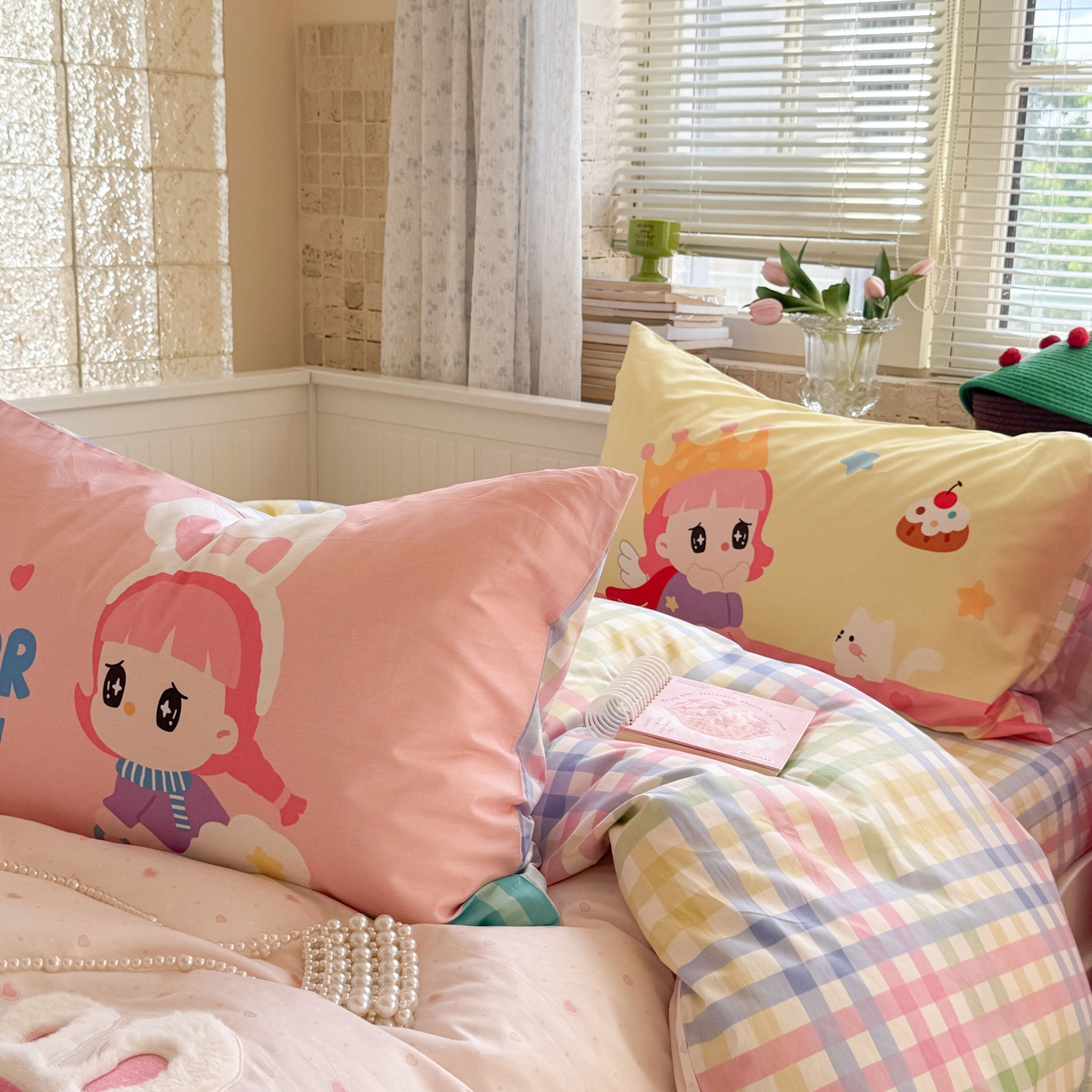 91家纺网 家纺一手货源 找家纺 柚子YOUTH 2025新款全棉A类母婴级卡通绣花四件套 女孩的礼物