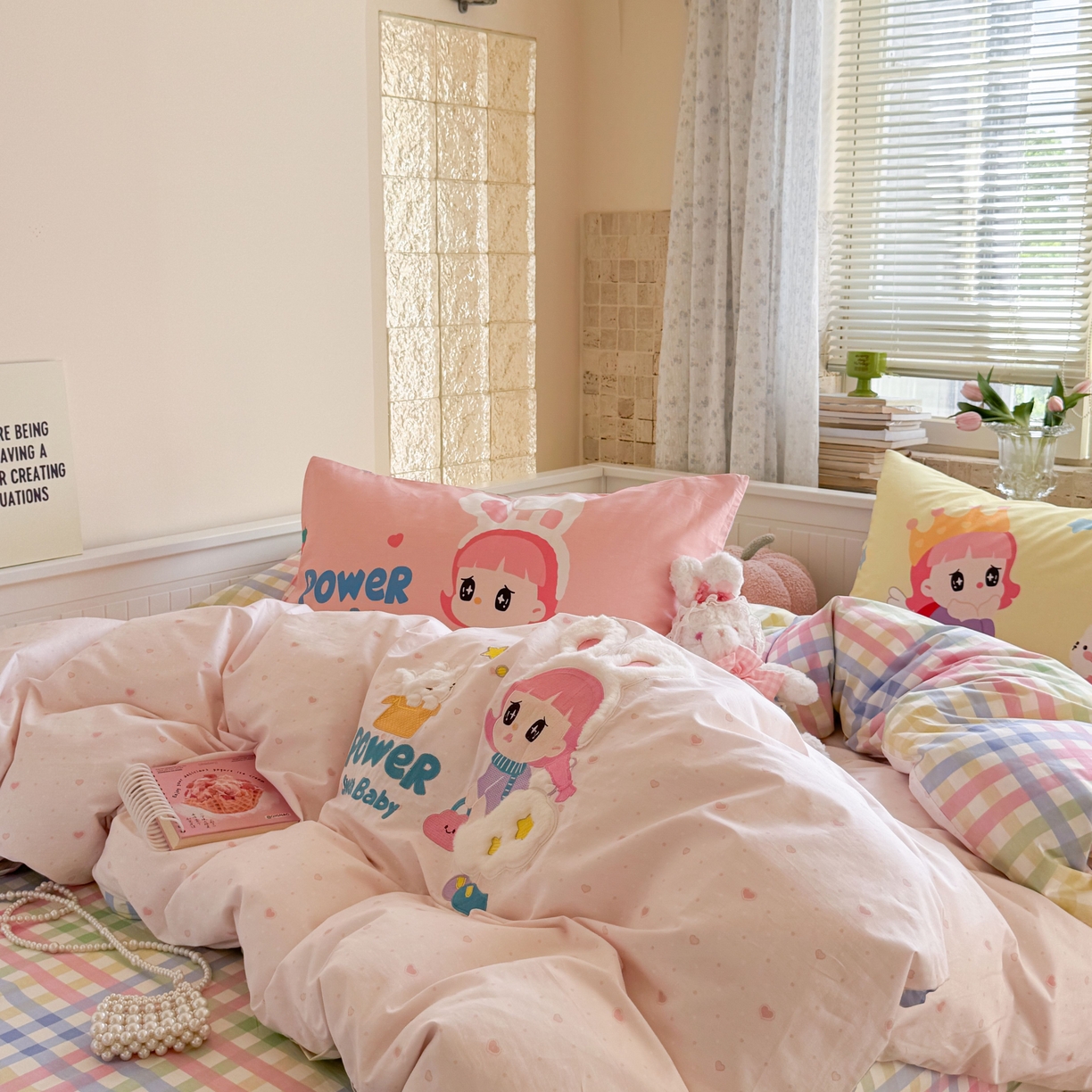 91家纺网 家纺一手货源 找家纺 柚子YOUTH 2025新款全棉A类母婴级卡通绣花四件套 女孩的礼物