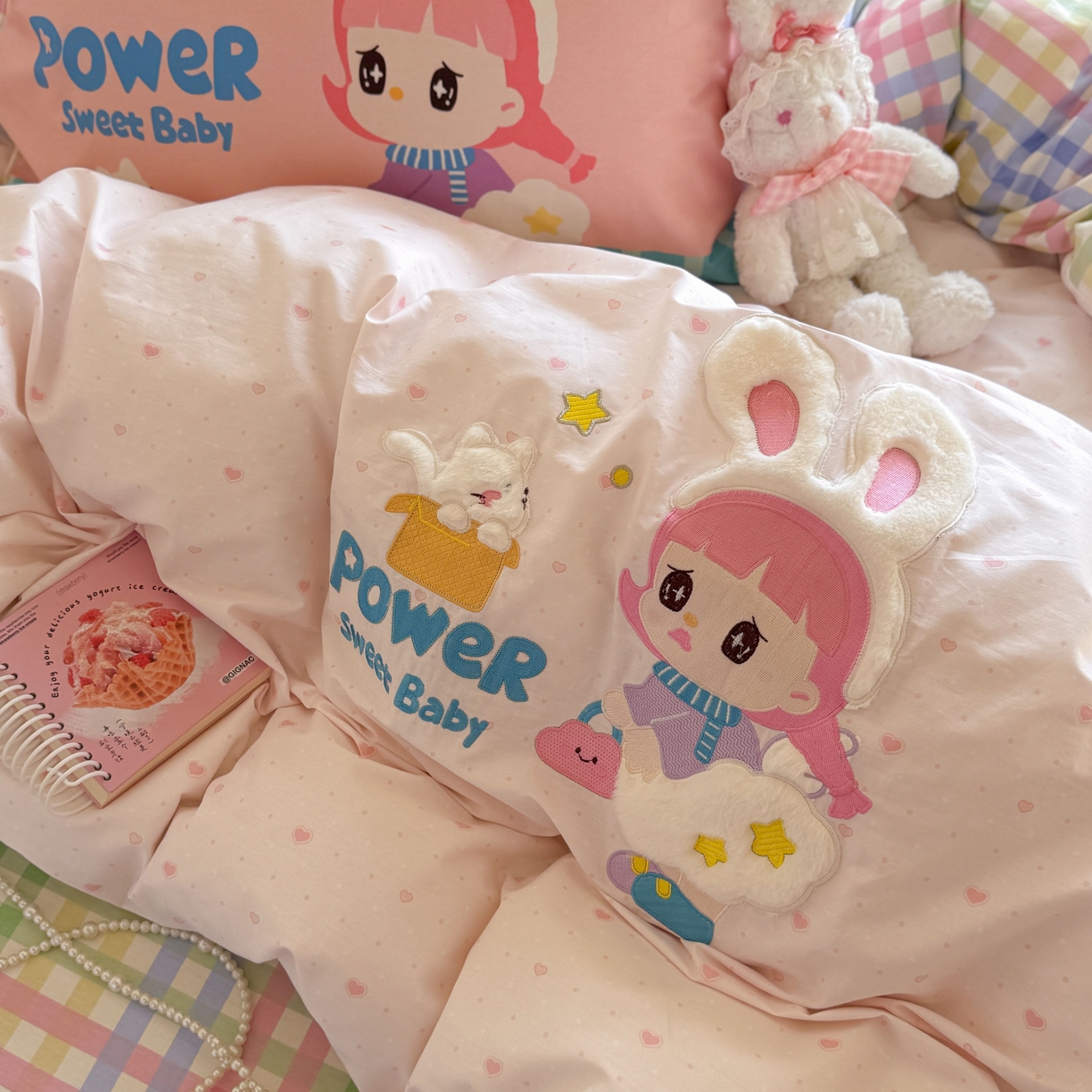 91家纺网 家纺一手货源 找家纺 柚子YOUTH 2025新款全棉A类母婴级卡通绣花四件套 女孩的礼物