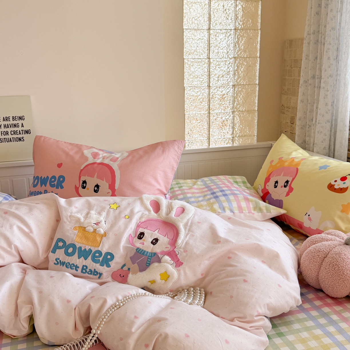 91家纺网 家纺一手货源 找家纺 柚子YOUTH 2025新款全棉A类母婴级卡通绣花四件套 女孩的礼物