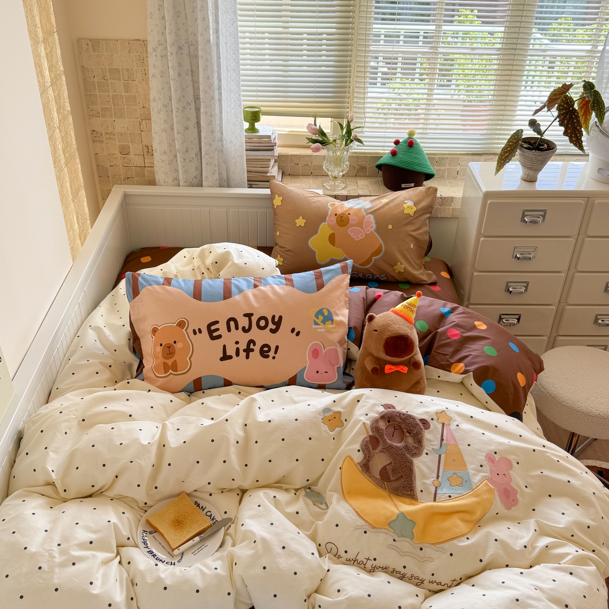 柚子YOUTH 2025新款全棉A类母婴级卡通绣花四件套 月亮船