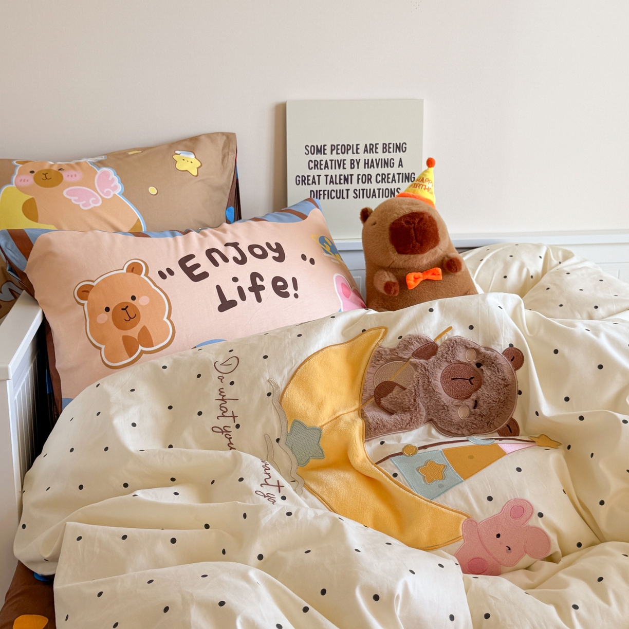 91家纺网 家纺一手货源 找家纺 柚子YOUTH 2025新款全棉A类母婴级卡通绣花四件套 月亮船