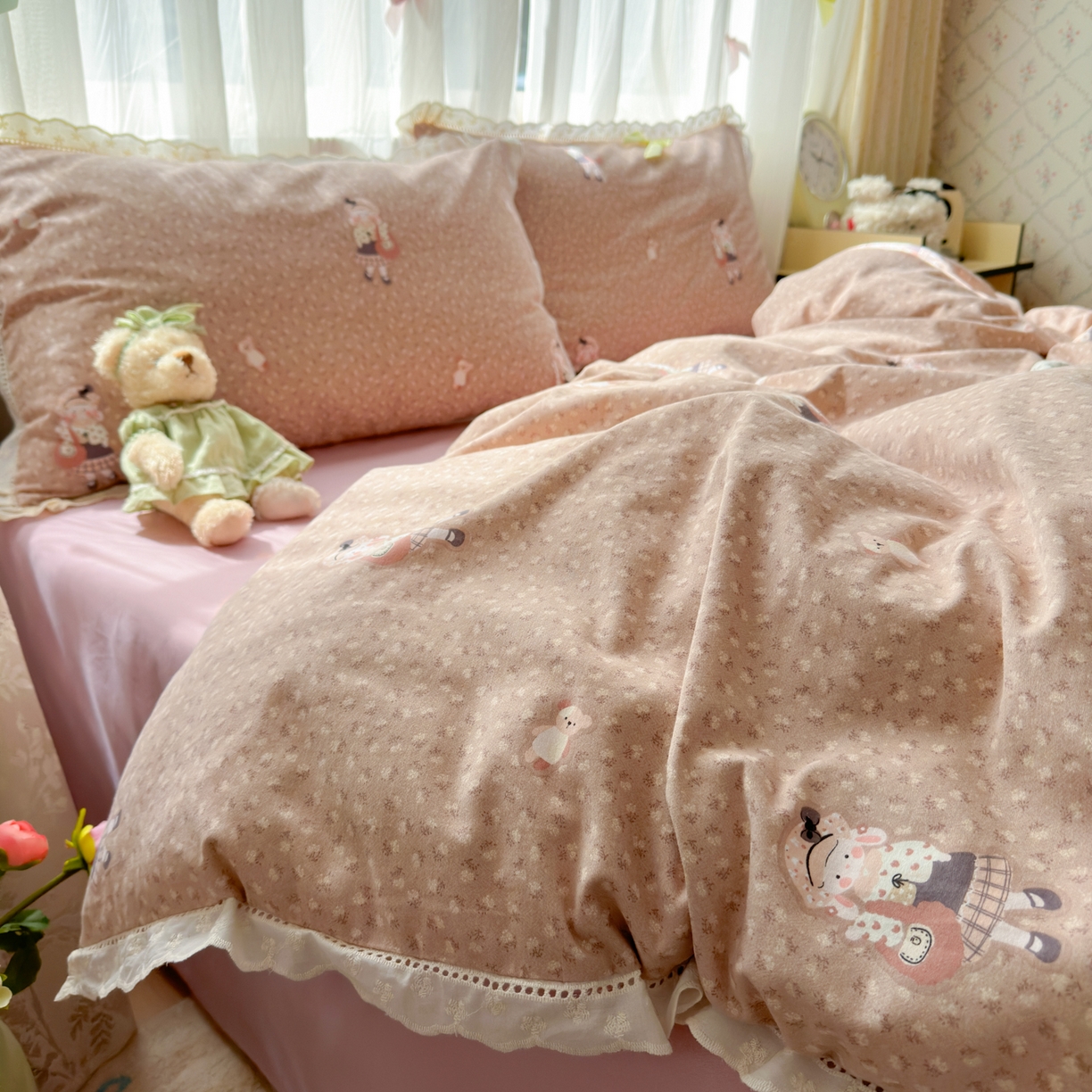 91家纺网 家纺一手货源 找家纺 （总）简宜家居（朝初家纺） 2025新款全棉磨毛蕾丝花边四件套