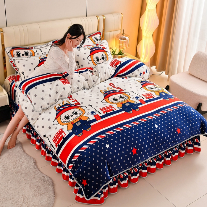 91家纺网 家纺一手货源 找家纺 （总）绒品荟家纺 2025新款8.5斤加厚牛奶绒金貂绒法莱绒四件套三件套冬季法兰绒床裙款高克重