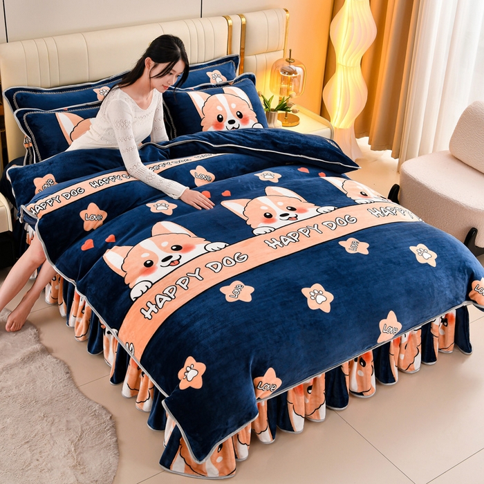 91家纺网 家纺一手货源 找家纺 （总）绒品荟家纺 2025新款8.5斤加厚牛奶绒金貂绒法莱绒四件套三件套冬季法兰绒床裙款高克重