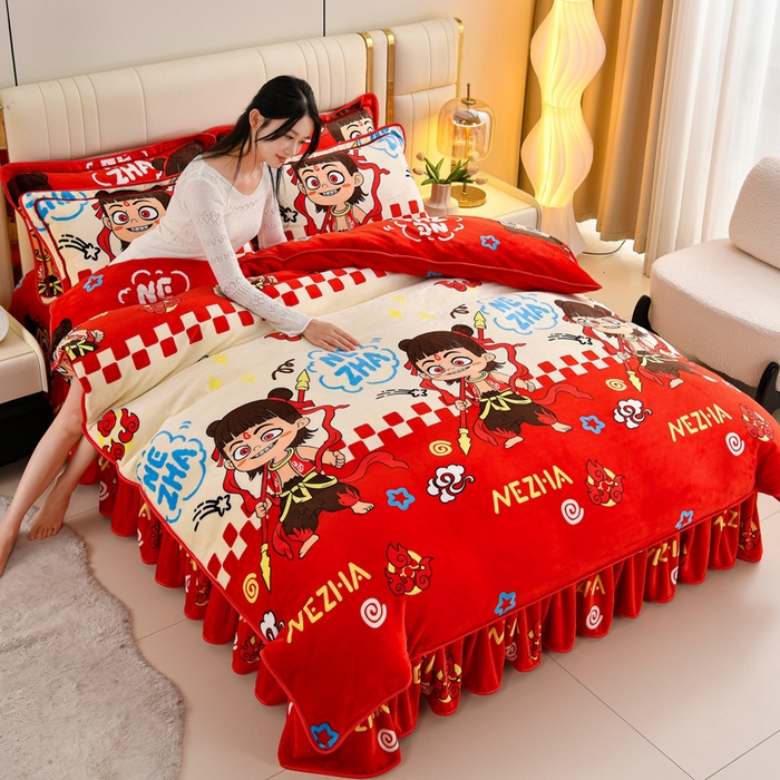 91家纺网 家纺一手货源 找家纺 （总）绒品荟家纺 2025新款8.5斤加厚牛奶绒金貂绒法莱绒四件套三件套冬季法兰绒床裙款高克重