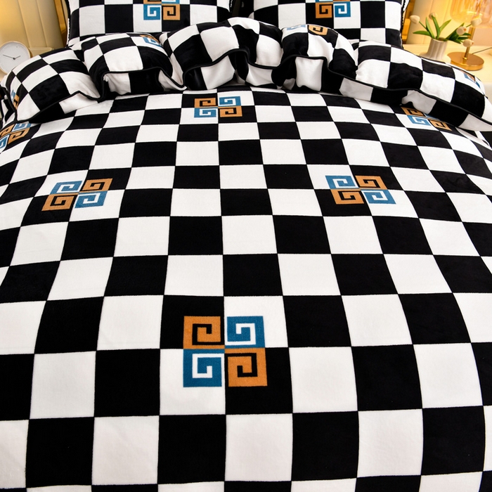 91家纺网 家纺一手货源 找家纺 绒品荟家纺 2025新款8.5斤加厚牛奶绒金貂绒法莱绒四件套三件套冬季法兰绒床裙款高克重棋盘格