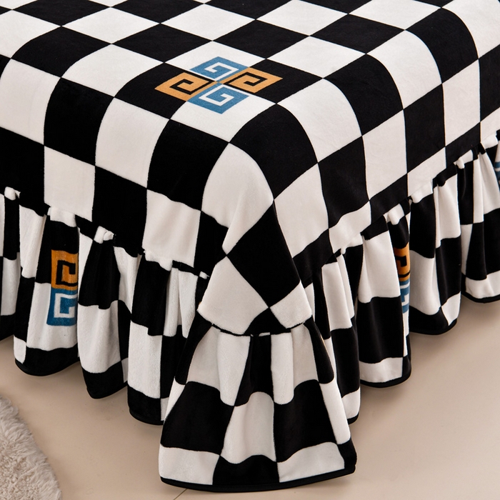 91家纺网 家纺一手货源 找家纺 绒品荟家纺 2025新款8.5斤加厚牛奶绒金貂绒法莱绒四件套三件套冬季法兰绒床裙款高克重棋盘格