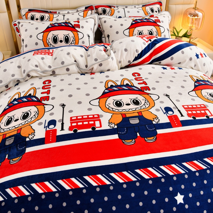 91家纺网 家纺一手货源 找家纺 绒品荟家纺 2025新款8.5斤加厚牛奶绒金貂绒法莱绒四件套三件套冬季法兰绒床裙款高克重英伦拉布布