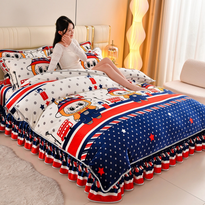 91家纺网 家纺一手货源 找家纺 绒品荟家纺 2025新款8.5斤加厚牛奶绒金貂绒法莱绒四件套三件套冬季法兰绒床裙款高克重英伦拉布布