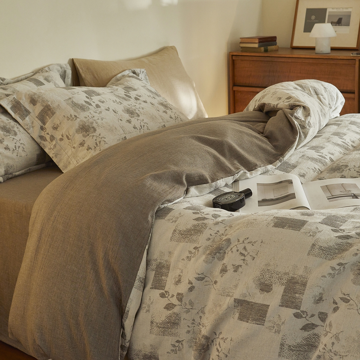 91家纺网 家纺一手货源 找家纺 （总）梦享生活家居 2025新款高级轻奢色织双层纱大提花棉麻四件套