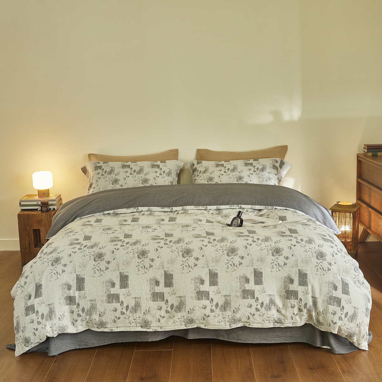 91家纺网 家纺一手货源 找家纺 （总）梦享生活家居 2025新款高级轻奢色织双层纱大提花棉麻四件套