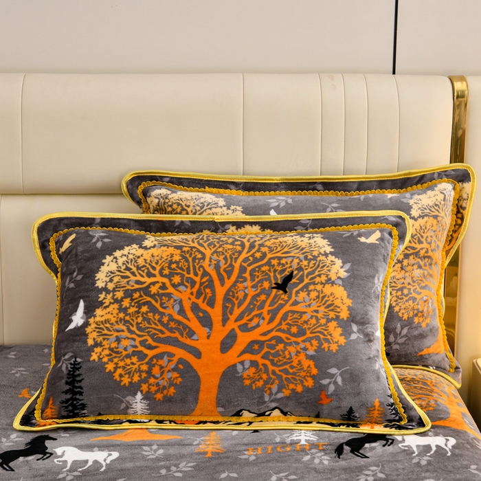 91家纺网 家纺一手货源 找家纺 绒品荟家纺 2025新款8.5斤加厚牛奶绒金貂绒法莱绒四件套三件套冬季法兰绒床裙款高克重发财树