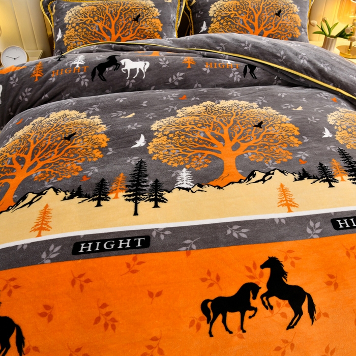 91家纺网 家纺一手货源 找家纺 绒品荟家纺 2025新款8.5斤加厚牛奶绒金貂绒法莱绒四件套三件套冬季法兰绒床裙款高克重发财树