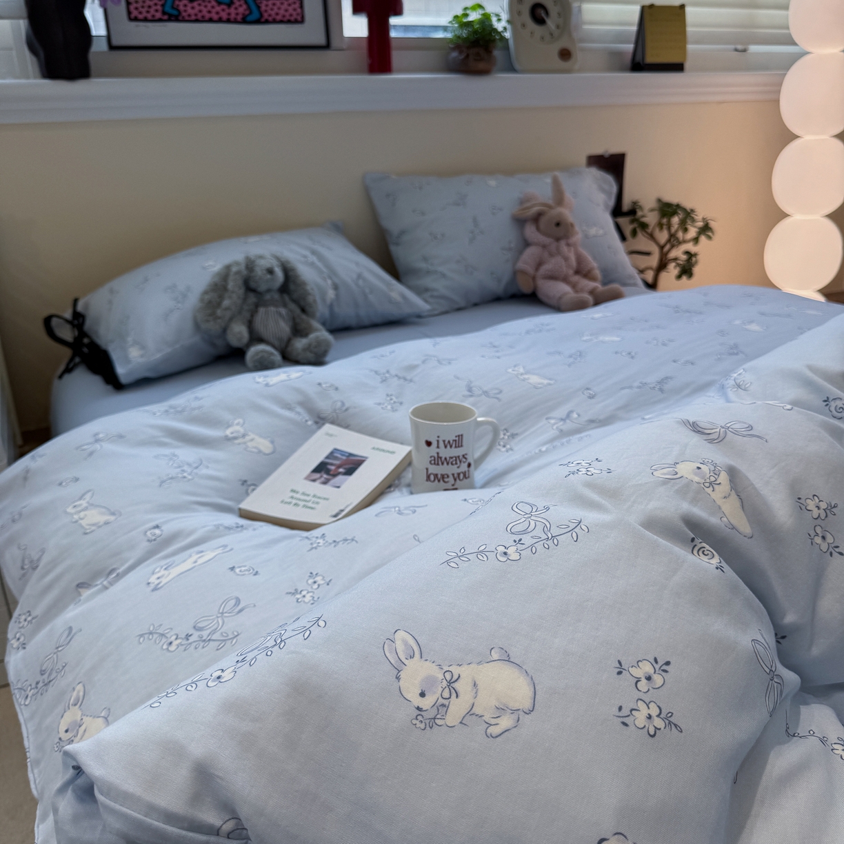 91家纺网 家纺一手货源 找家纺 慕尚家纺 2025新款全棉母婴级双层纱四件套 蝴蝶结绑带款-丝带小兔