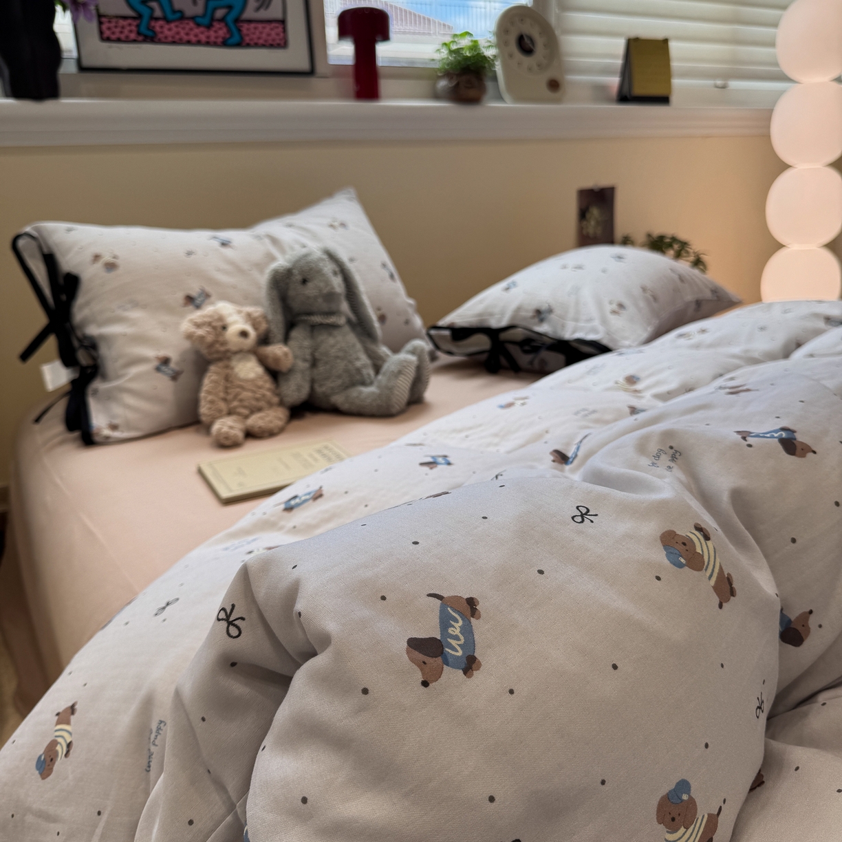 91家纺网 家纺一手货源 找家纺 慕尚家纺 2025新款全棉母婴级双层纱四件套 蝴蝶结绑带款-帽子腊肠