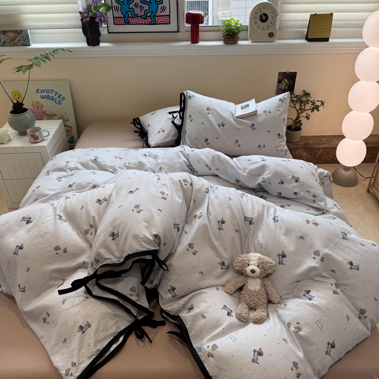 91家纺网 家纺一手货源 找家纺 慕尚家纺 2025新款全棉母婴级双层纱四件套 蝴蝶结绑带款-帽子腊肠