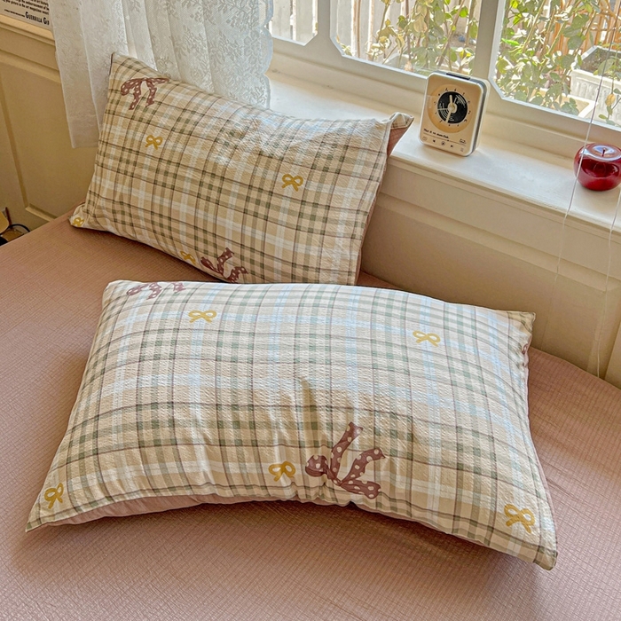 91家纺网 家纺一手货源 找家纺 梦纤绒 2025新款云感木棉皱皱双层纱四件套-简单款 甜心奶泡