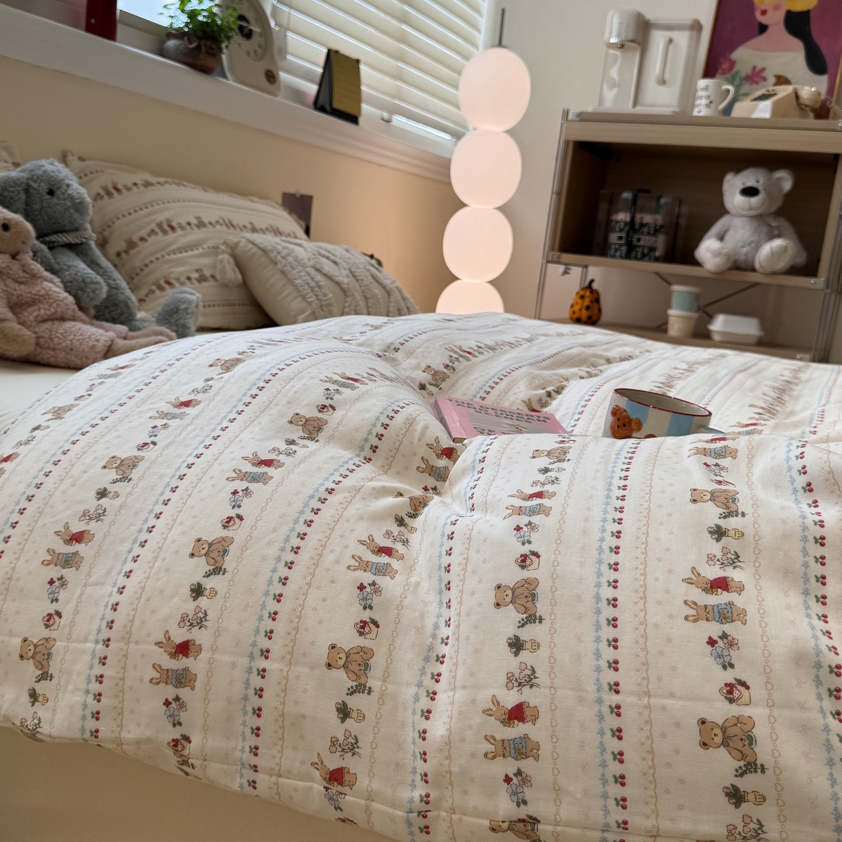 91家纺网 家纺一手货源 找家纺 慕尚家纺 2025新款全棉母婴级双层纱四件套 蝴蝶结绑带款-小熊和兔子