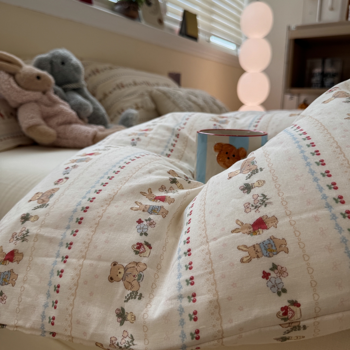 91家纺网 家纺一手货源 找家纺 慕尚家纺 2025新款全棉母婴级双层纱四件套 蝴蝶结绑带款-小熊和兔子