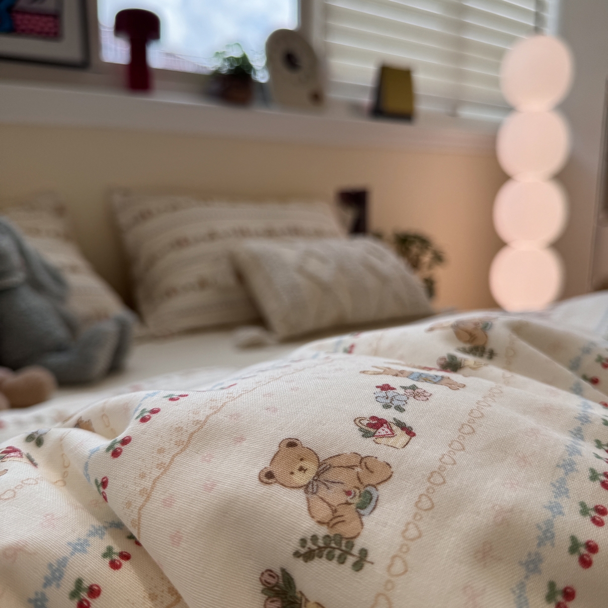 91家纺网 家纺一手货源 找家纺 慕尚家纺 2025新款全棉母婴级双层纱四件套 蝴蝶结绑带款-小熊和兔子