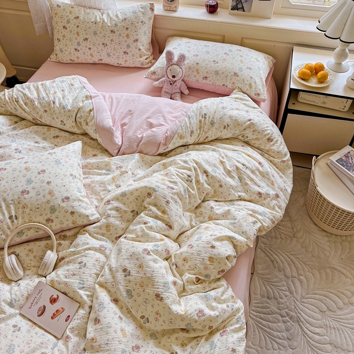 91家纺网 家纺一手货源 找家纺 梦纤绒 2025新款云感木棉皱皱双层纱四件套-简单款 西高地