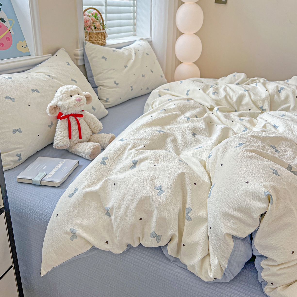 91家纺网 家纺一手货源 找家纺 梦纤绒 2025新款云感木棉皱皱双层纱四件套-简单款 夏天