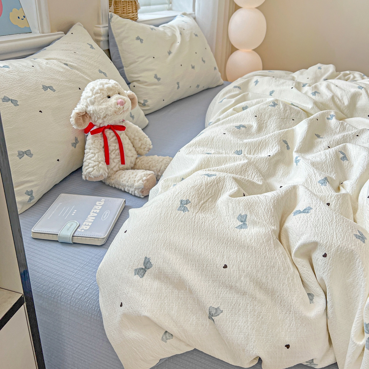 91家纺网 家纺一手货源 找家纺 梦纤绒 2025新款云感木棉皱皱双层纱四件套-简单款 夏天