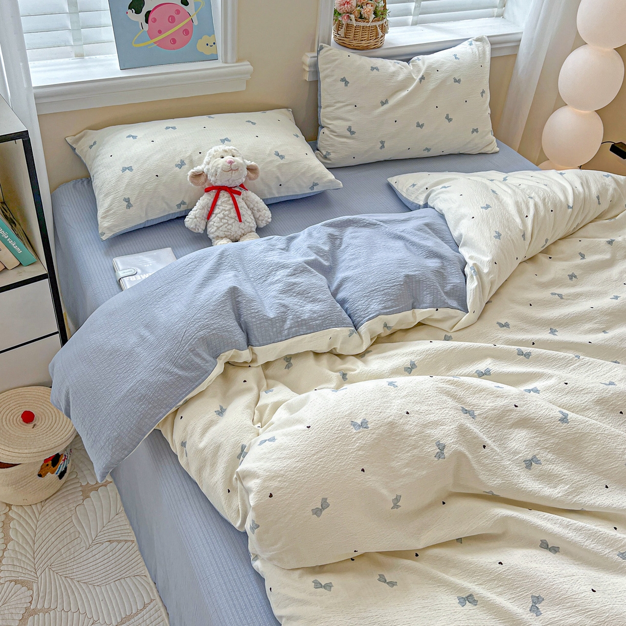 91家纺网 家纺一手货源 找家纺 梦纤绒 2025新款云感木棉皱皱双层纱四件套-简单款 夏天