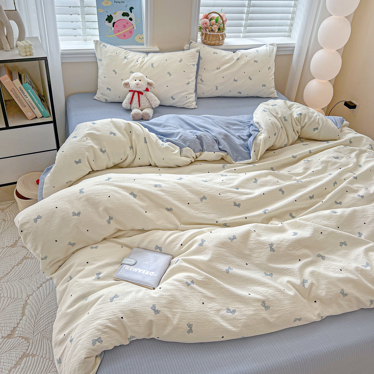 91家纺网 家纺一手货源 找家纺 梦纤绒 2025新款云感木棉皱皱双层纱四件套-简单款 夏天