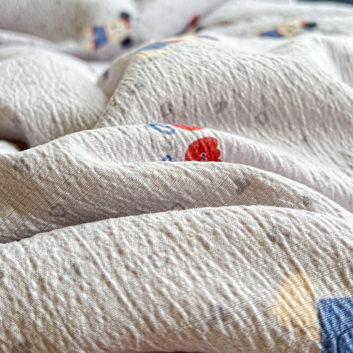 91家纺网 家纺一手货源 找家纺 梦纤绒 2025新款云感木棉皱皱双层纱四件套-简单款 小萌狗兰