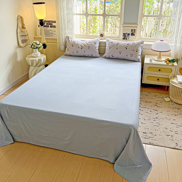 91家纺网 家纺一手货源 找家纺 梦纤绒 2025新款云感木棉皱皱双层纱四件套-简单款 小萌狗兰