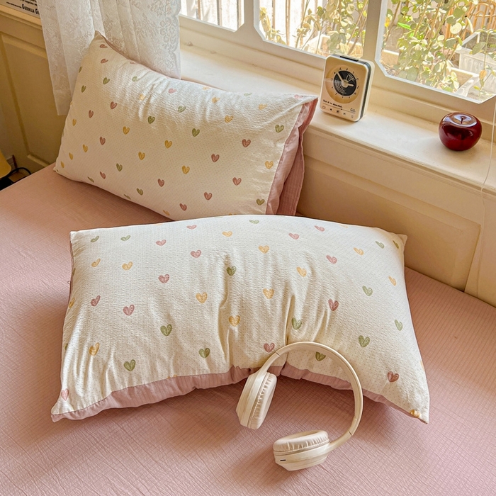 91家纺网 家纺一手货源 找家纺 梦纤绒 2025新款云感木棉皱皱双层纱四件套-简单款 小桃运