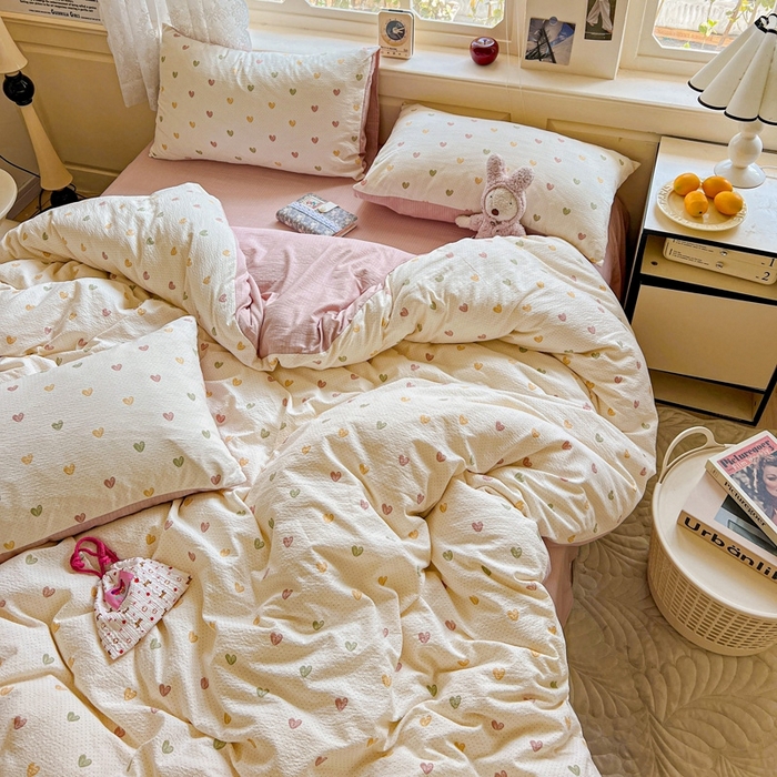 91家纺网 家纺一手货源 找家纺 梦纤绒 2025新款云感木棉皱皱双层纱四件套-简单款 小桃运