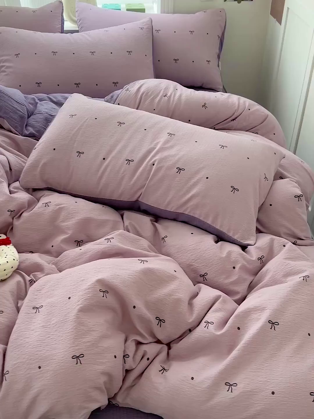 91家纺网 家纺一手货源 找家纺 梦纤绒 2025新款云感木棉皱皱双层纱四件套-简单款 心意紫