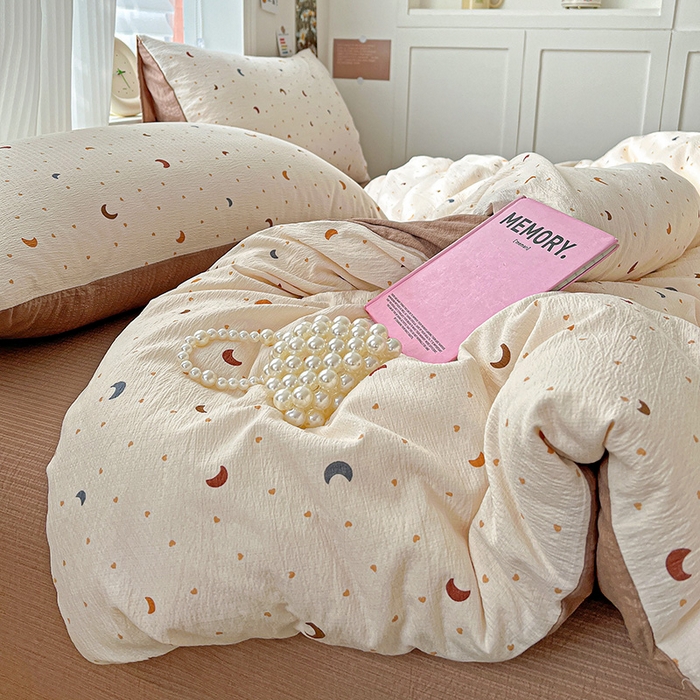 91家纺网 家纺一手货源 找家纺 梦纤绒 2025新款云感木棉皱皱双层纱四件套-简单款 星空咖