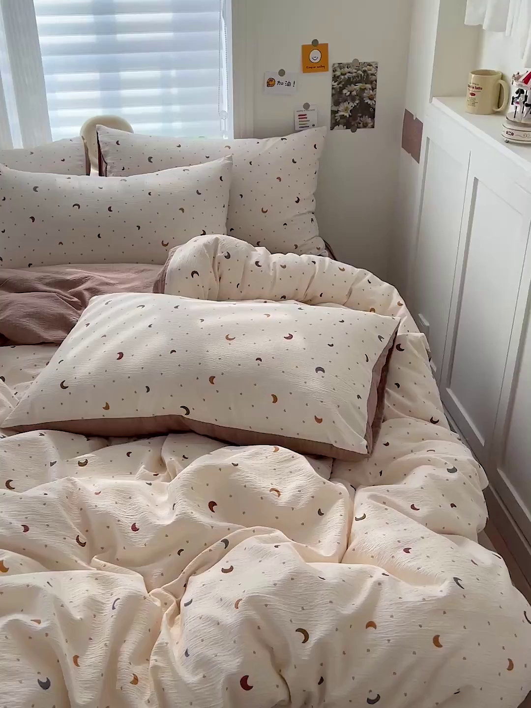 91家纺网 家纺一手货源 找家纺 梦纤绒 2025新款云感木棉皱皱双层纱四件套-简单款 星空咖