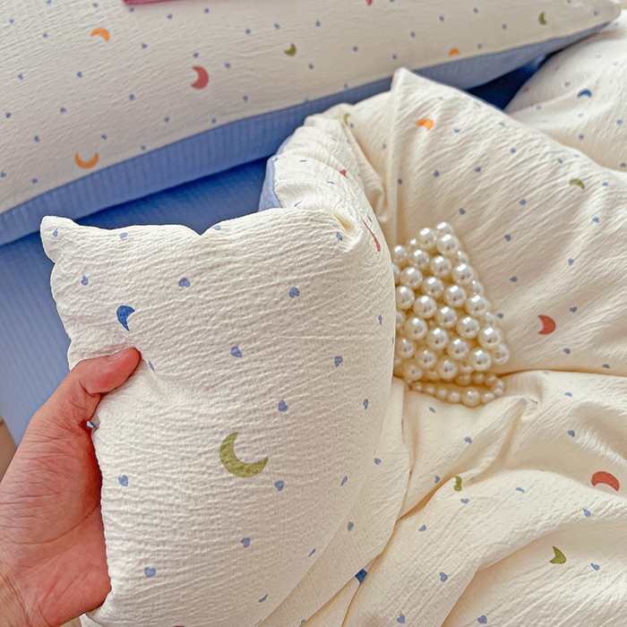 91家纺网 家纺一手货源 找家纺 梦纤绒 2025新款云感木棉皱皱双层纱四件套-简单款 星空蓝