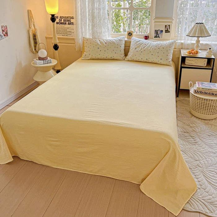 91家纺网 家纺一手货源 找家纺 梦纤绒 2025新款云感木棉皱皱双层纱四件套-简单款 星空物语