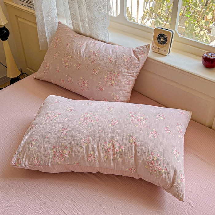 91家纺网 家纺一手货源 找家纺 梦纤绒 2025新款云感木棉皱皱双层纱四件套-简单款 一束温柔