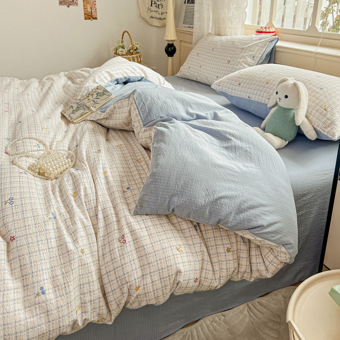 91家纺网 家纺一手货源 找家纺 梦纤绒 2025新款云感木棉皱皱双层纱四件套-简单款 遇见