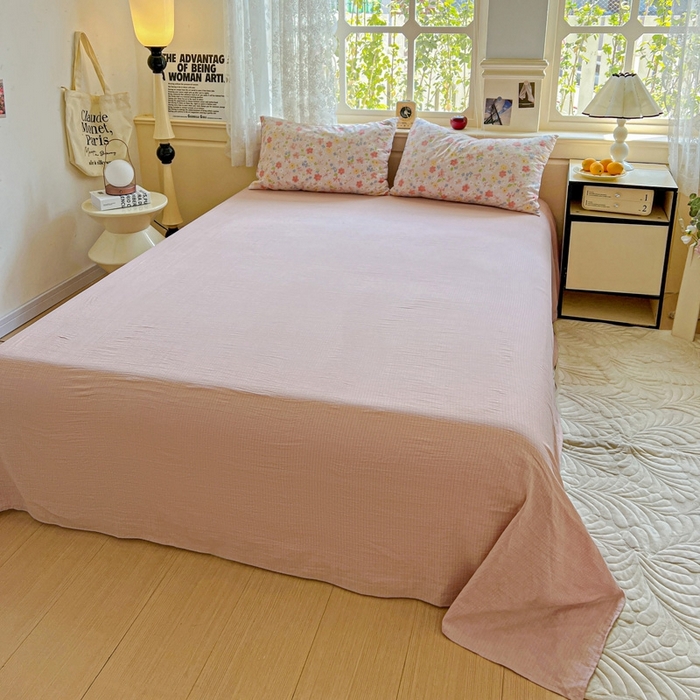 91家纺网 家纺一手货源 找家纺 梦纤绒 2025新款云感木棉皱皱双层纱四件套-简单款 云水瑶