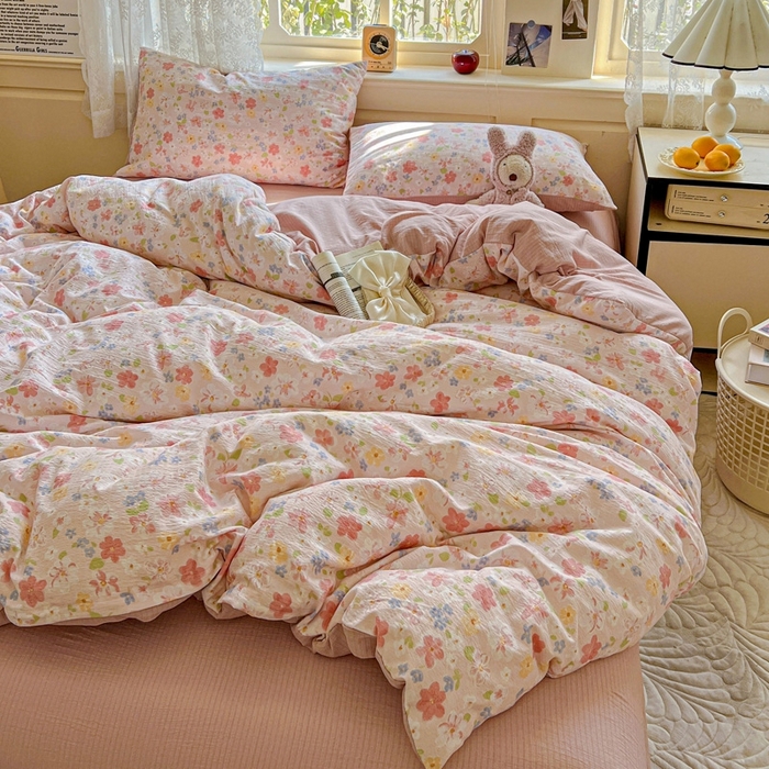 91家纺网 家纺一手货源 找家纺 梦纤绒 2025新款云感木棉皱皱双层纱四件套-简单款 云水瑶