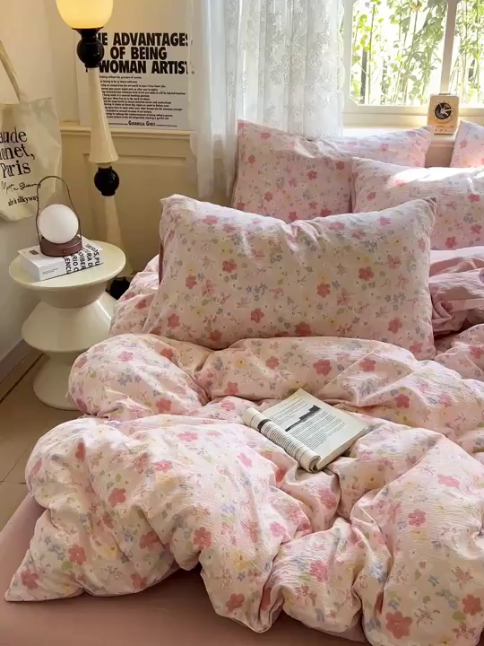 91家纺网 家纺一手货源 找家纺 梦纤绒 2025新款云感木棉皱皱双层纱四件套-简单款 云水瑶